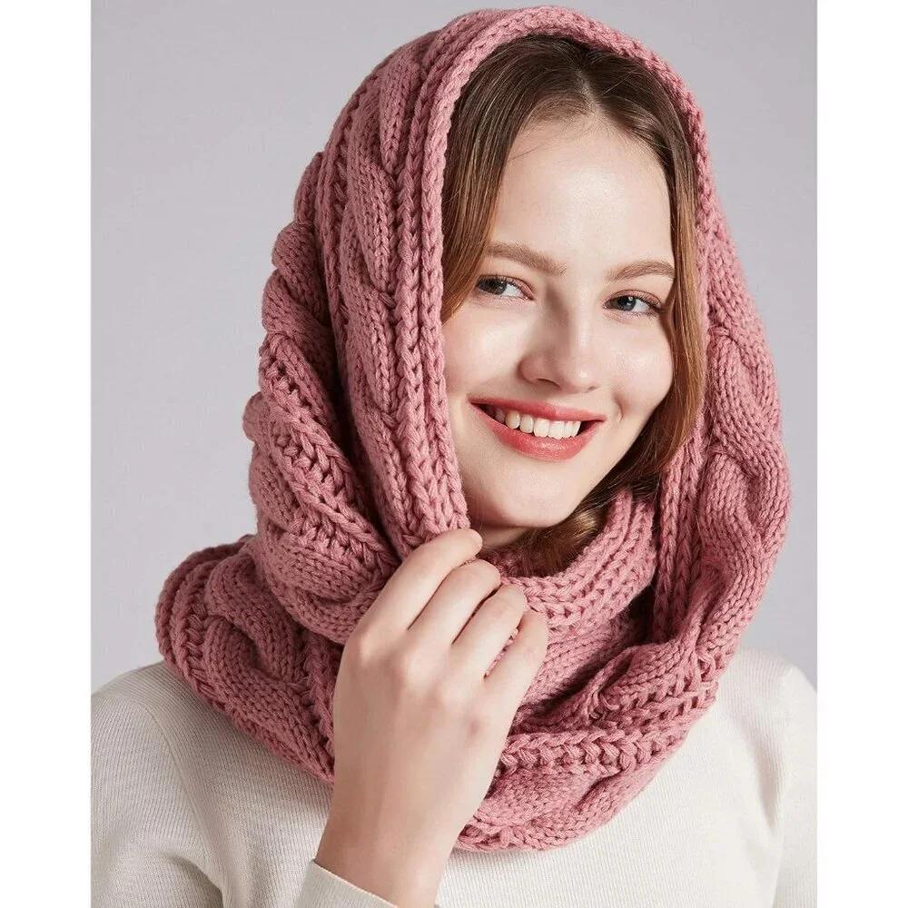 Women's Twist Pink Thick Ribbed Knit Winter Infinity Circle Loop Scarf